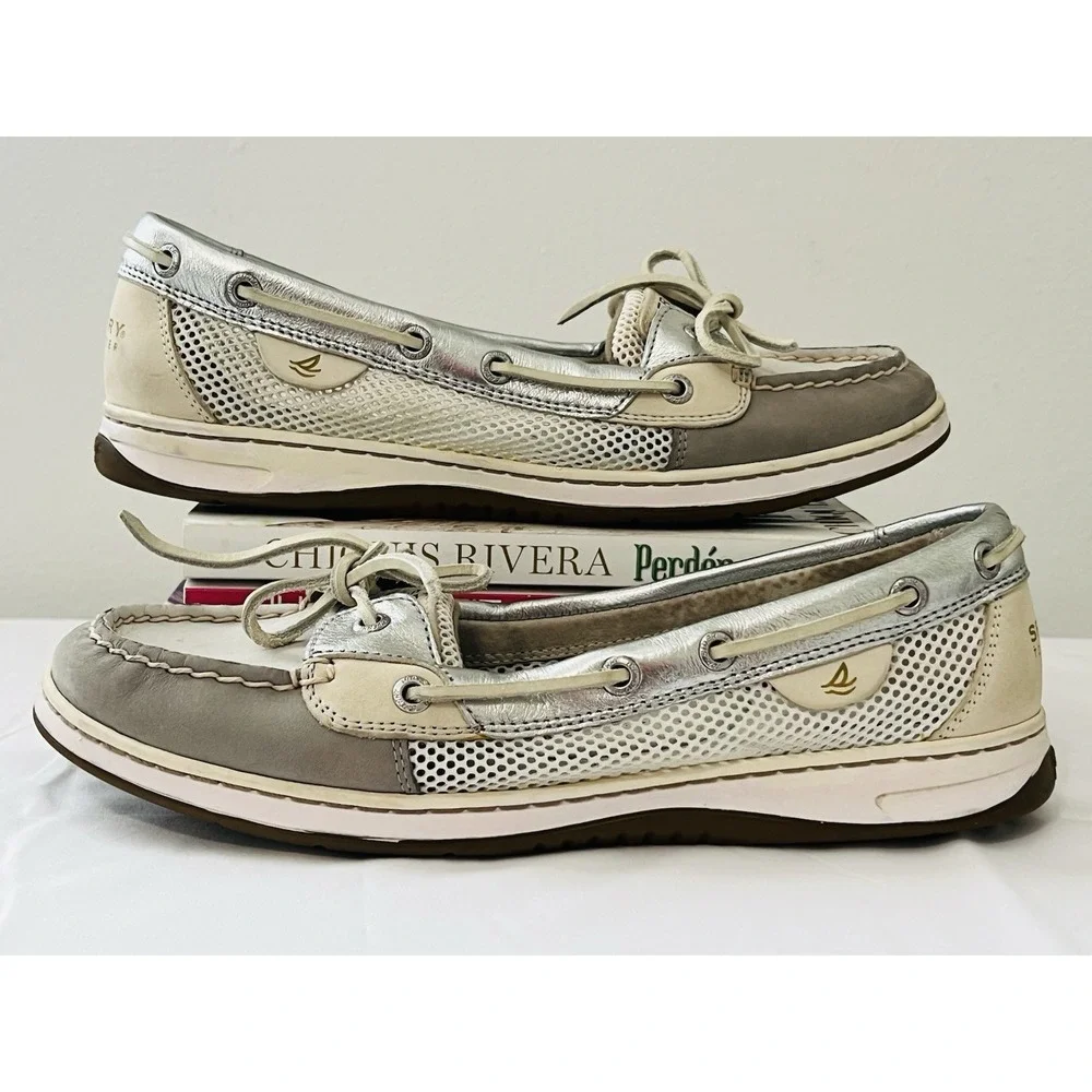 Sperry Top Sider Angelfish Womens Boat Silver Leather Casual Shoes Loafers 10M‎